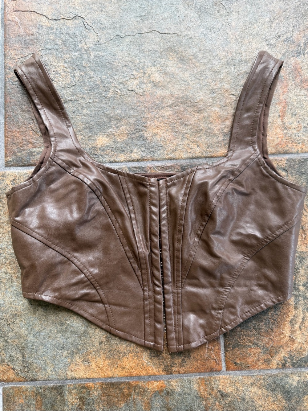 Windsor Brown Faux Leather Corset Tank